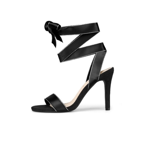 Black Satin Lace Up Stiletto High Heels Size 5 - Picture 5 of 6